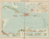 West Indies & Caribbean. Panama Canal. Relief. THE TIMES 1922 old antique map