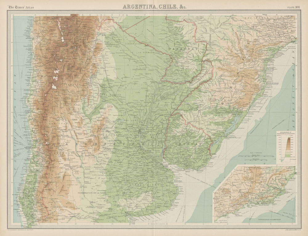 Central South America. Argentina Chile Uruguay Paraguay Andes. TIMES 1922 map