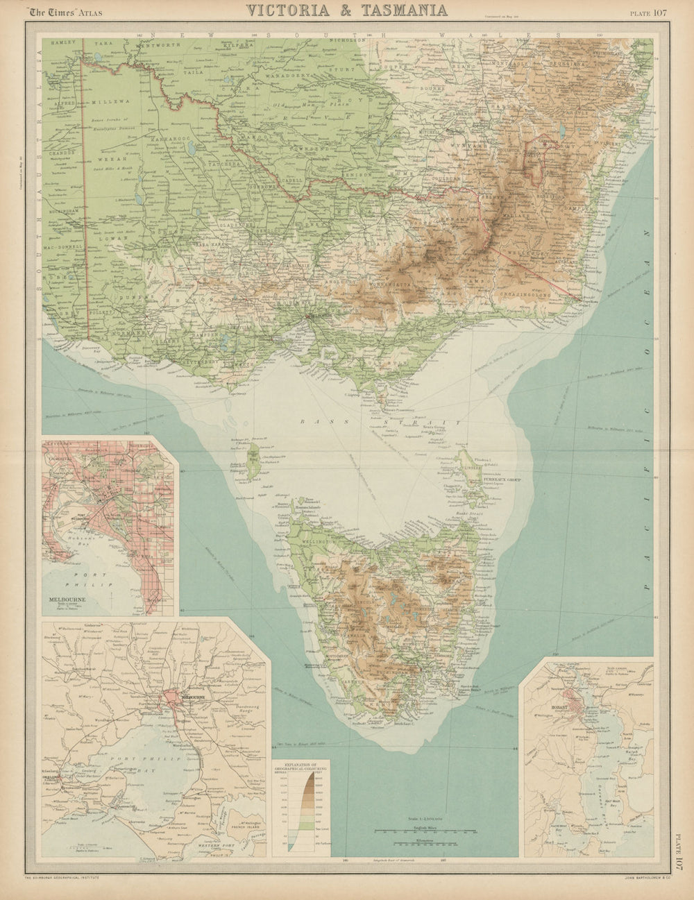 Victoria & Tasmania. Melbourne & Hobart plans. Australia. THE TIMES 1922 map