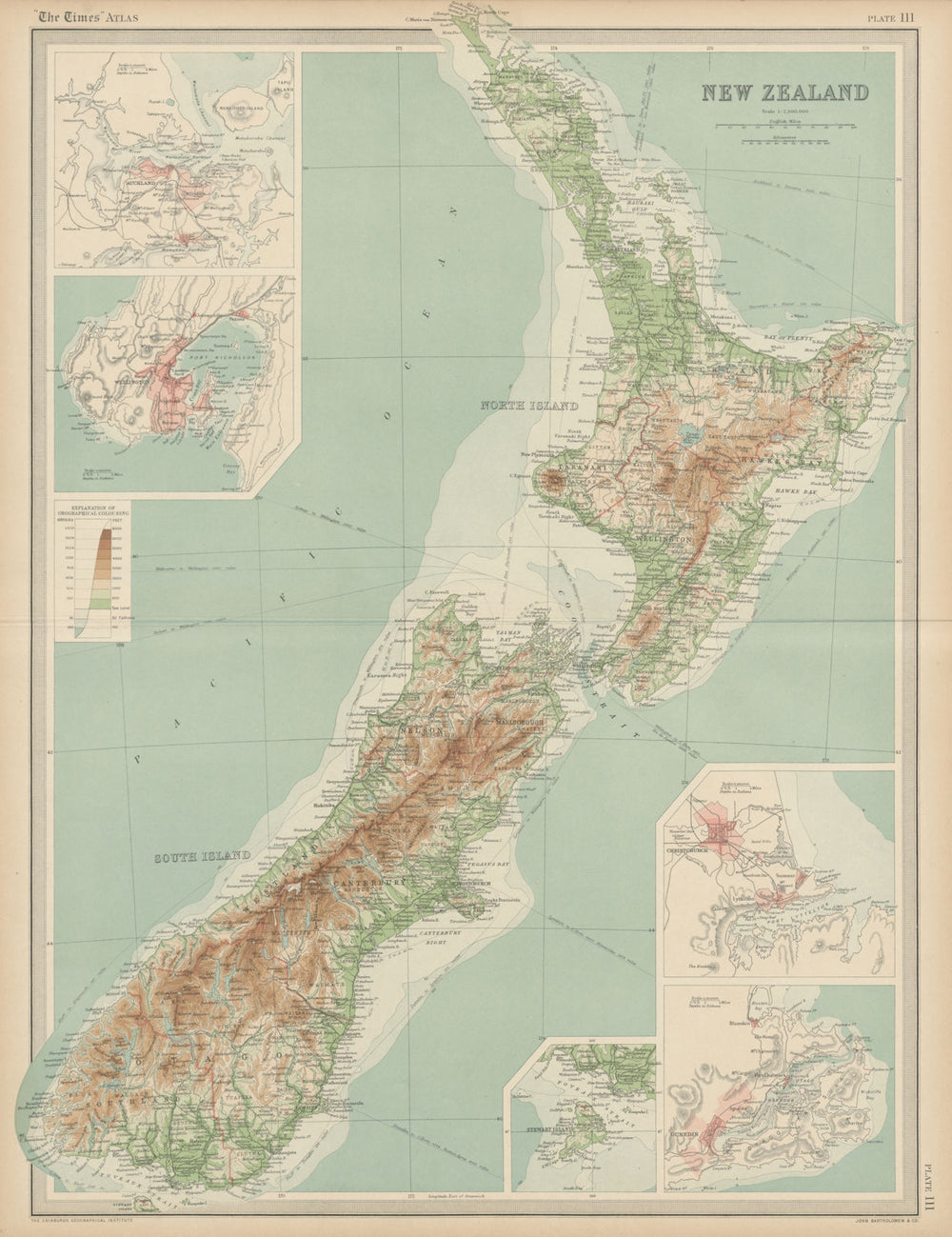 New Zealand relief. Wellington Auckland Christchurch Dunedin. THE TIMES 1922 map