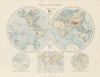 World twin hemispheres. Western and Eastern. THE TIMES 1900 old antique map