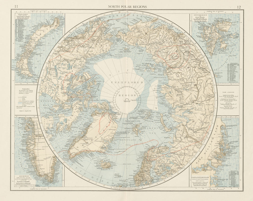 North Polar regions. Arctic. Explorers. Greenland Svalbard. THE TIMES 1900 map