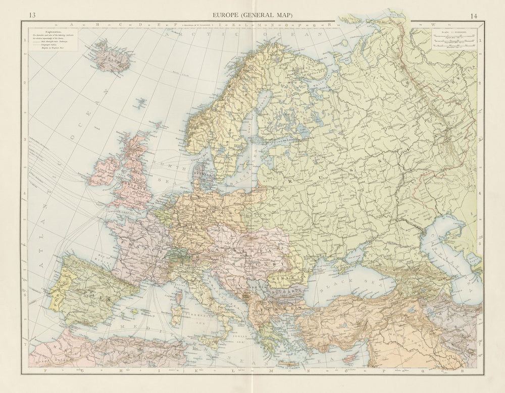 Europe (General map). Political. THE TIMES 1900 old antique plan chart