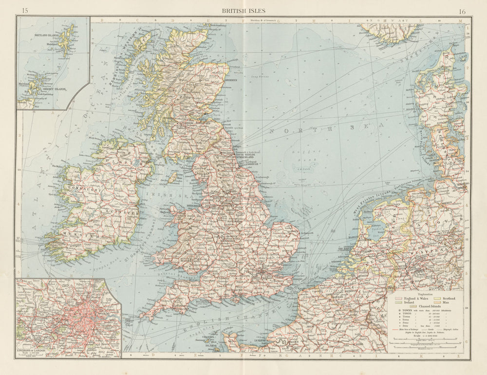 British Isles & North Sea. Denmark Netherlands. THE TIMES 1900 old antique map