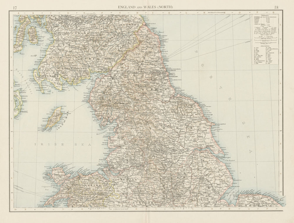 England and Wales (North). THE TIMES 1900 old antique vintage map plan chart
