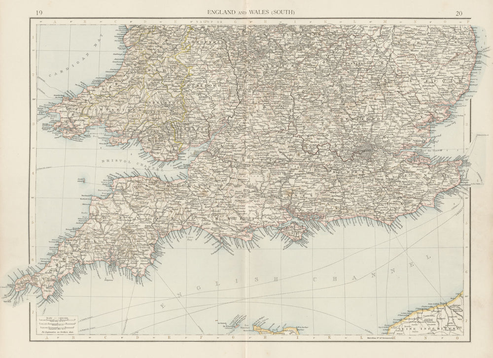 England and Wales (South). THE TIMES 1900 old antique vintage map plan chart
