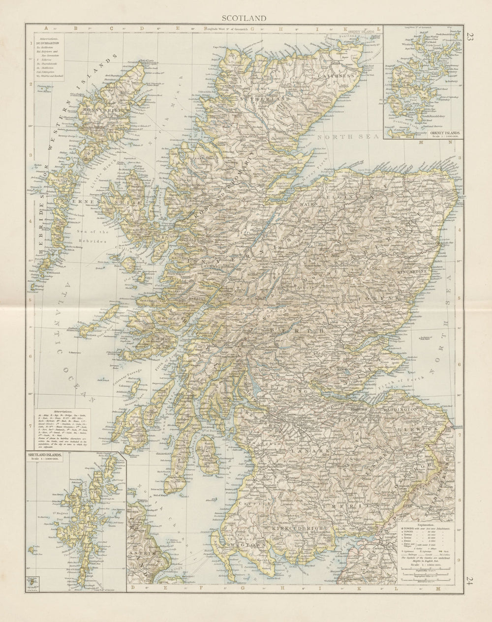 Scotland. THE TIMES 1900 old antique vintage map plan chart
