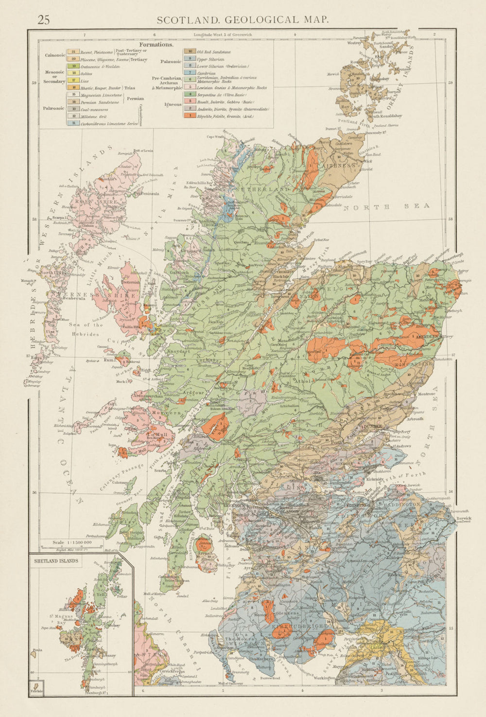 Scotland, Geological map. THE TIMES 1900 old antique vintage plan chart
