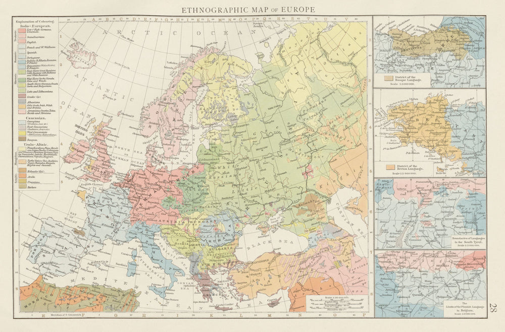 Ethnographic map of Europe. Breton Basque Flemish Languages. THE TIMES 1900