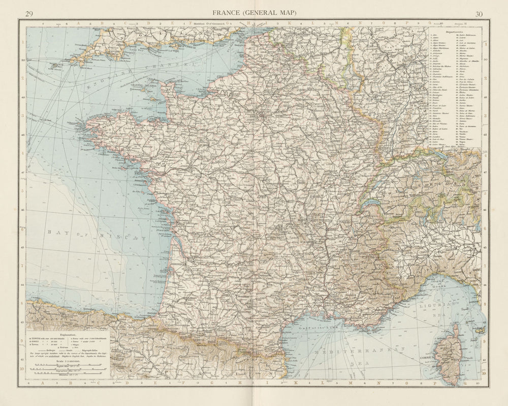 France (General map) without Alsace & Lorraine. THE TIMES 1900 old antique