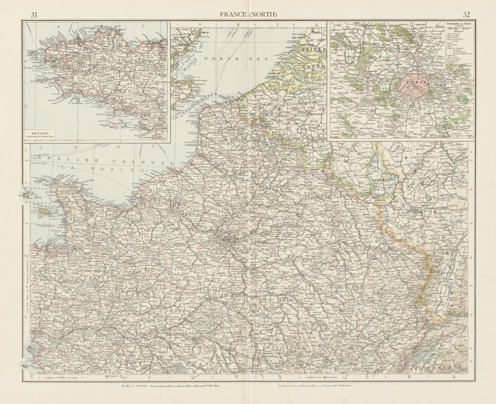 France (North). Paris environs. THE TIMES 1900 old antique map plan chart