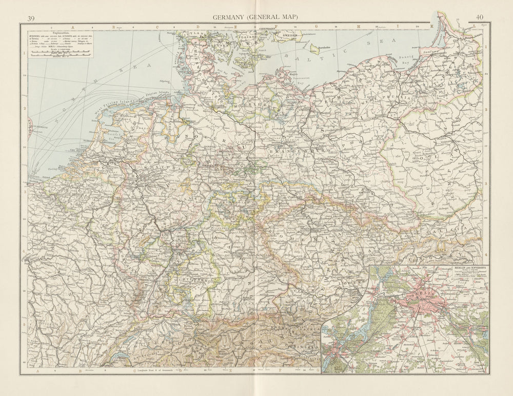 Germany. Poland Prussia. Berlin environs. Benelux. THE TIMES 1900 old map
