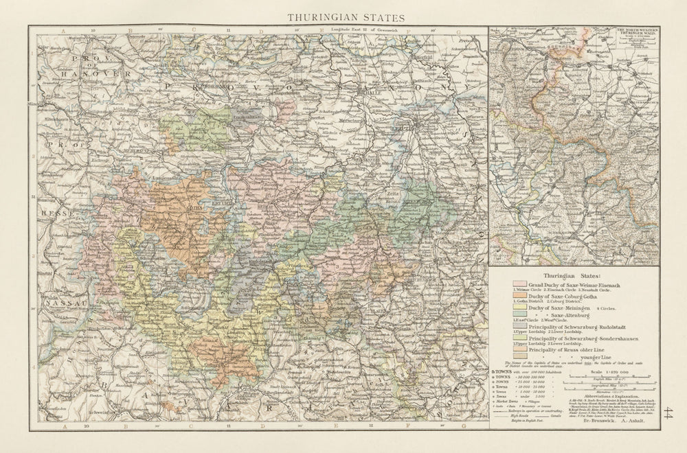 Thuringian States. THE TIMES 1900 old antique vintage map plan chart