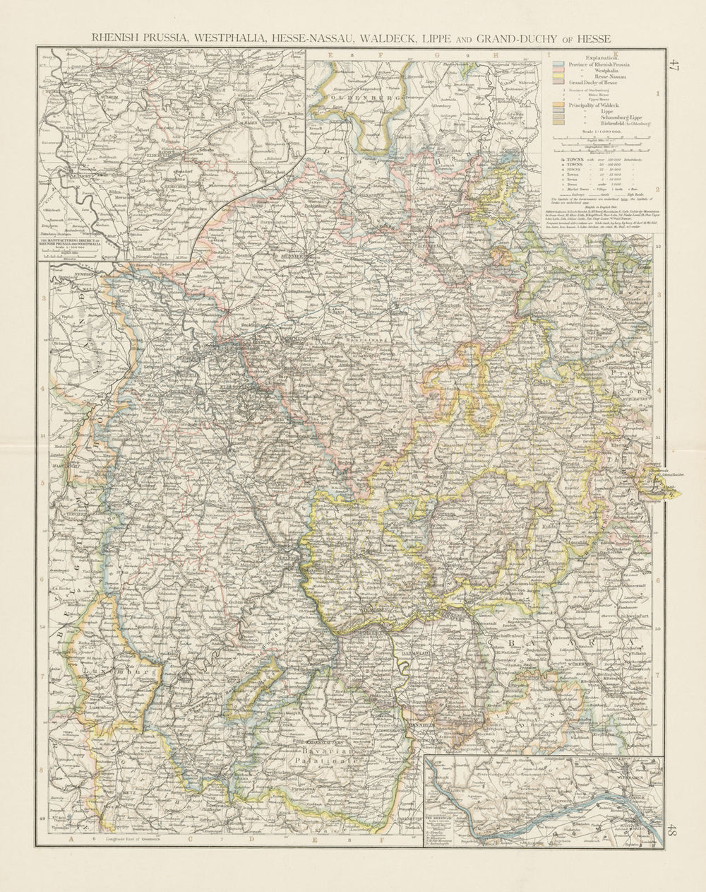 Western Germany. Hessen Rhineland Palatinate Nordrhein Westfalen. TIMES 1900 map