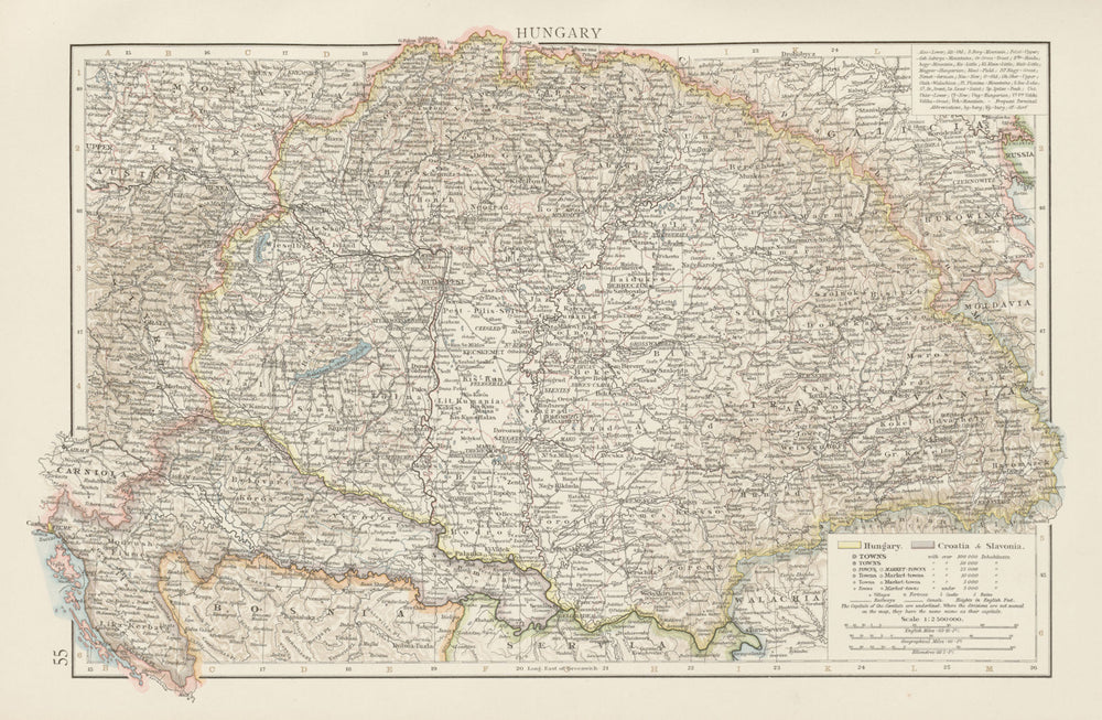 Hungary, Croatia & Slavonia. Slovenia. THE TIMES 1900 old antique map chart