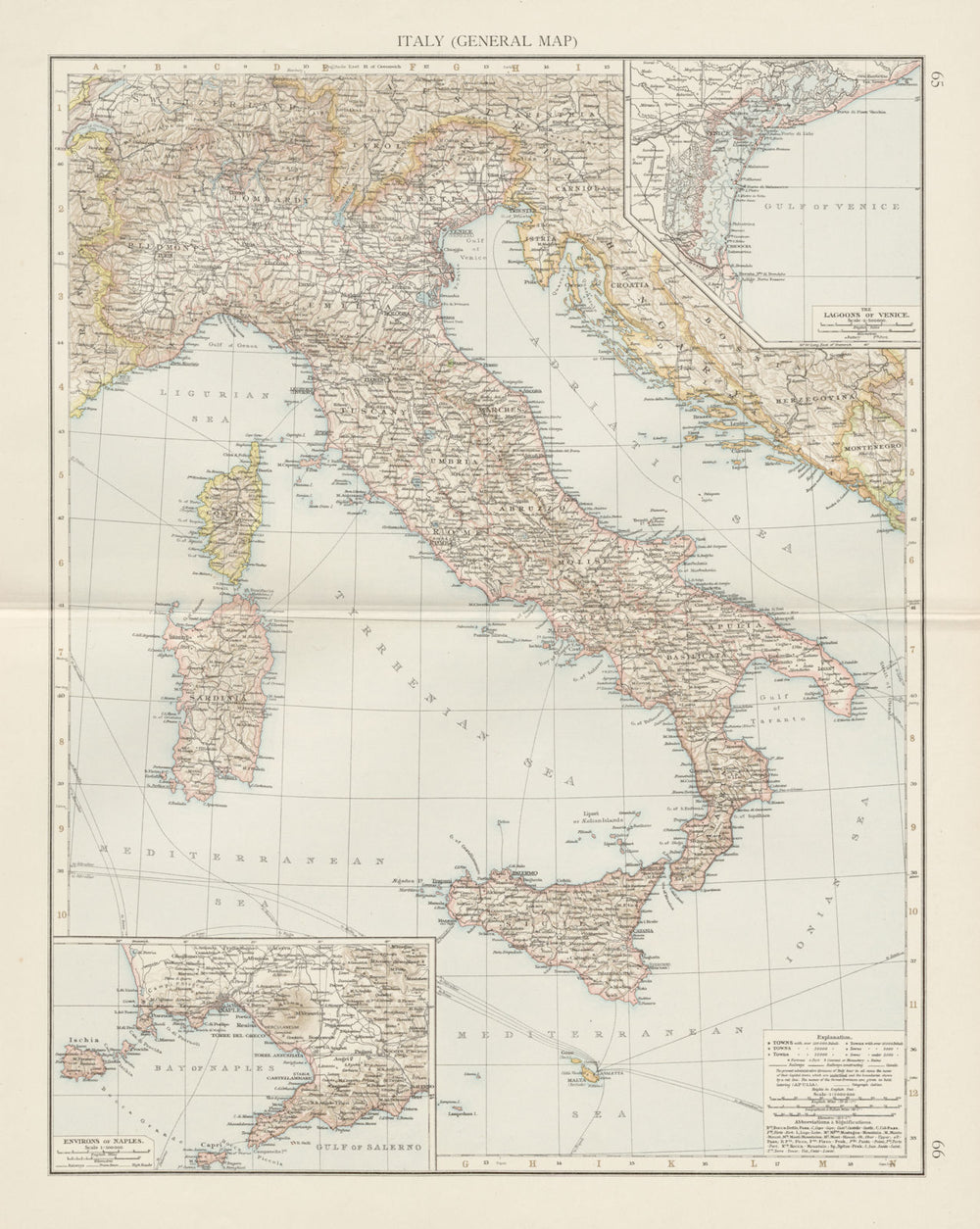 Italy (general map). Lagoons of Venice. Environs of Naples. THE TIMES 1900