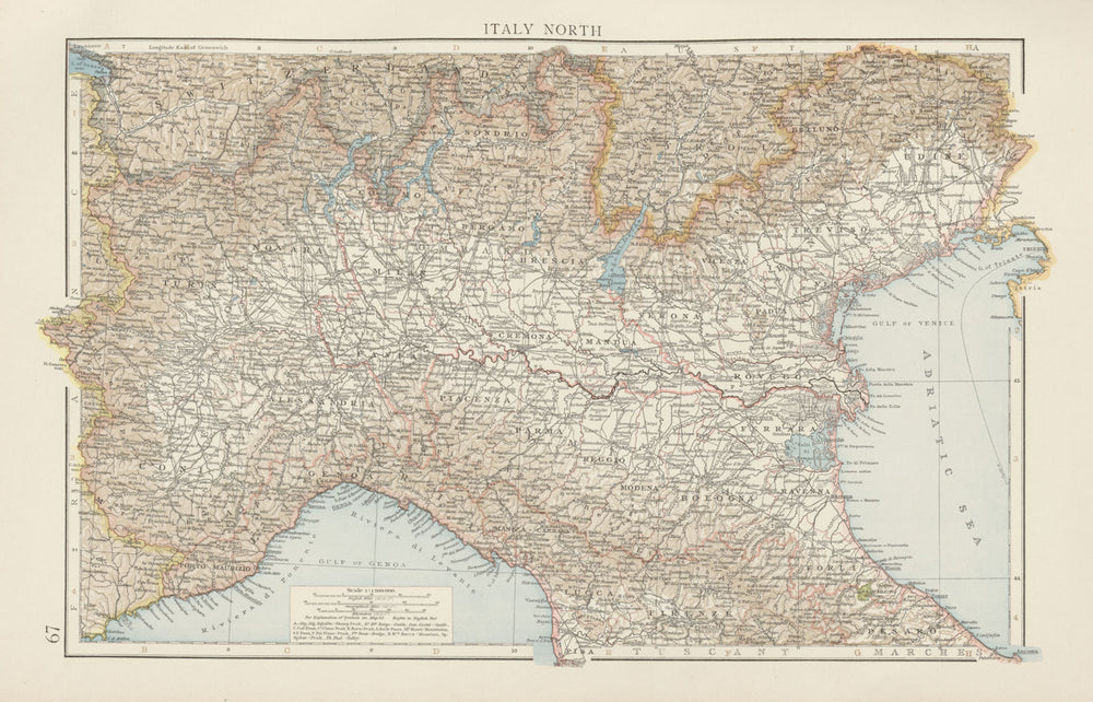 Northern Italy. Po valley. THE TIMES 1900 old antique vintage map plan chart