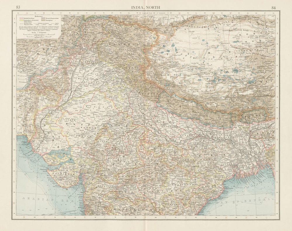 India North. British French Portuguese Native states. THE TIMES 1900 old map