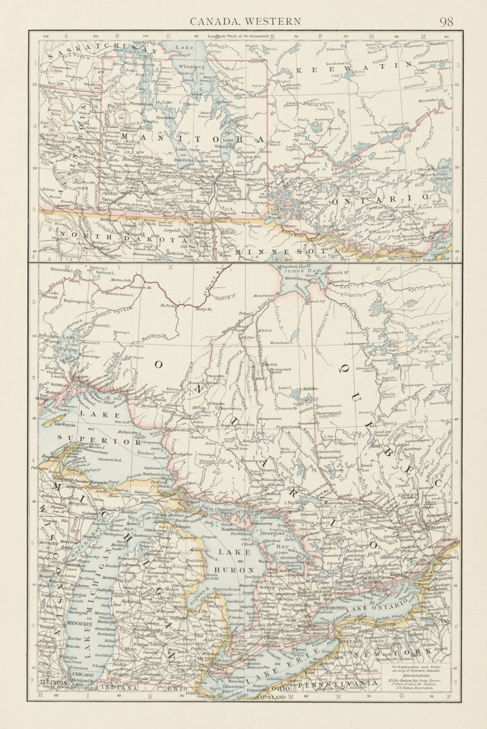 Canada, Western. Manitoba postage stamp. Great Lakes. THE TIMES 1900 old map