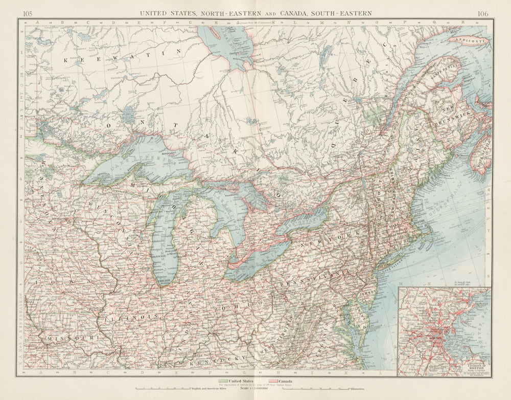 United States, North-Eastern & Canada, South East. Great Lakes. TIMES 1900 map