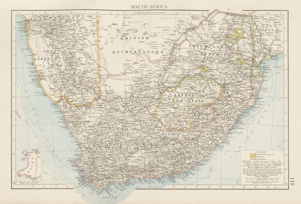 Colonial South Africa. Goldfields. Bechuanaland. Cape Colony. THE TIMES 1900 map