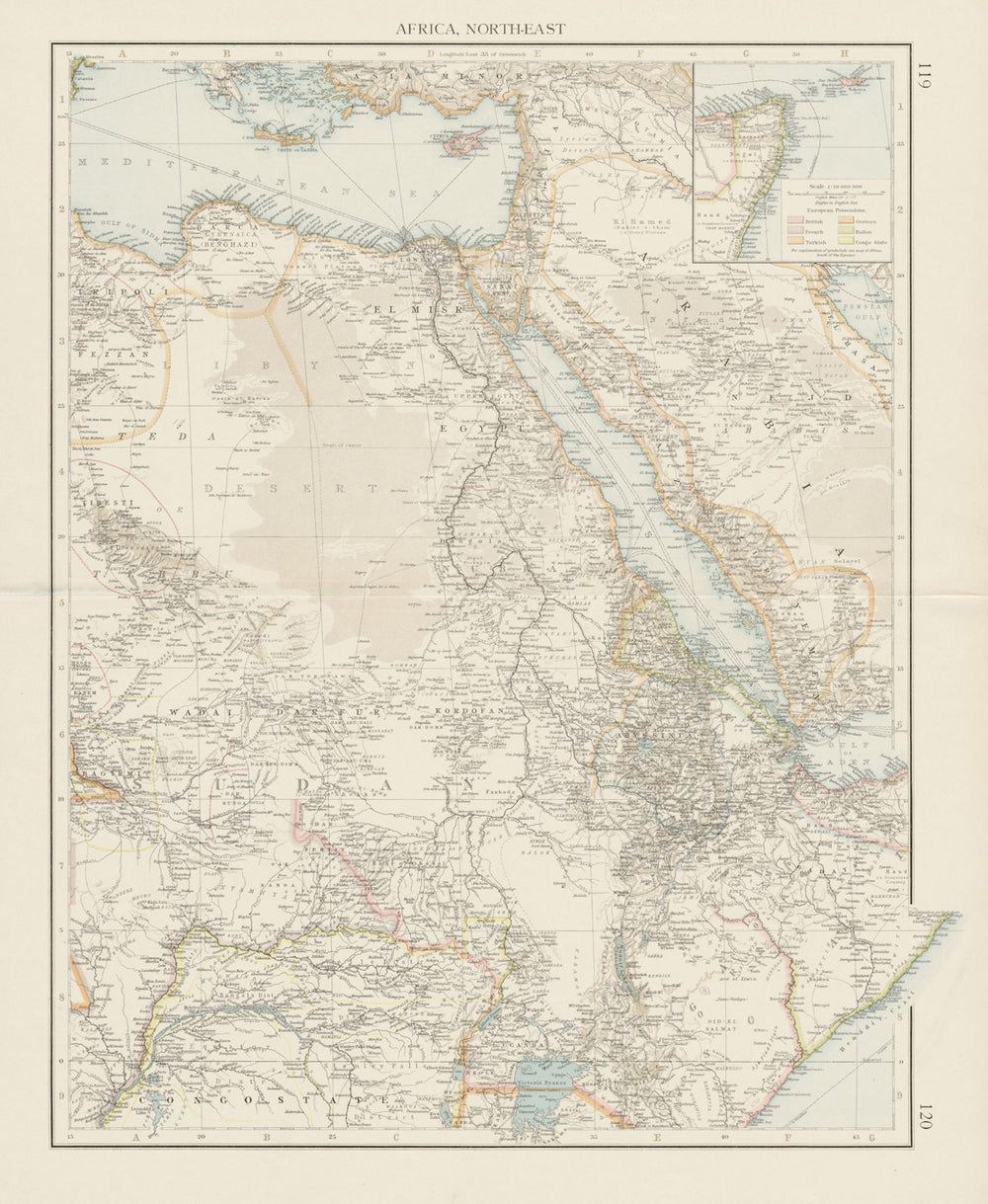 Colonial Africa North-East. Hejaz Kenya Abyssinia Colonial. THE TIMES 1900 map