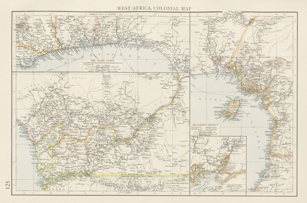 Colonial West Africa. Nigeria Cameroon Congo. British German. TIMES 1900 map