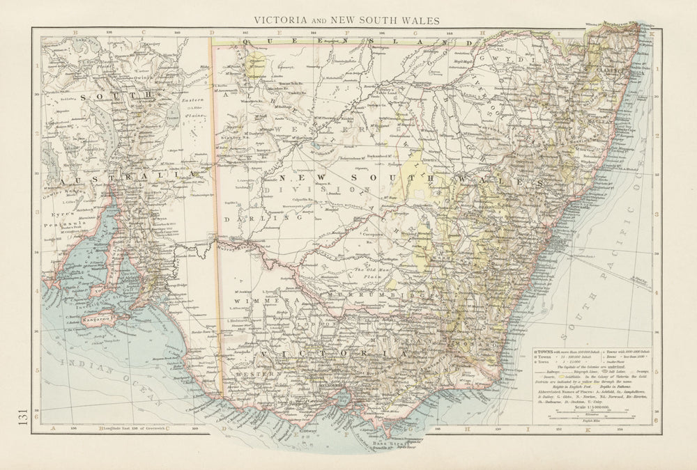 Victoria & New South Wales showing goldfields. Australia. THE TIMES 1900 map