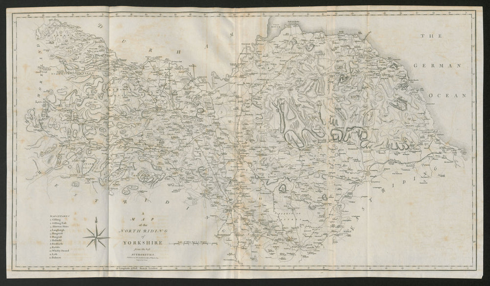 "A map of the North Riding of Yorkshire" by John Cary. County map 1805 old