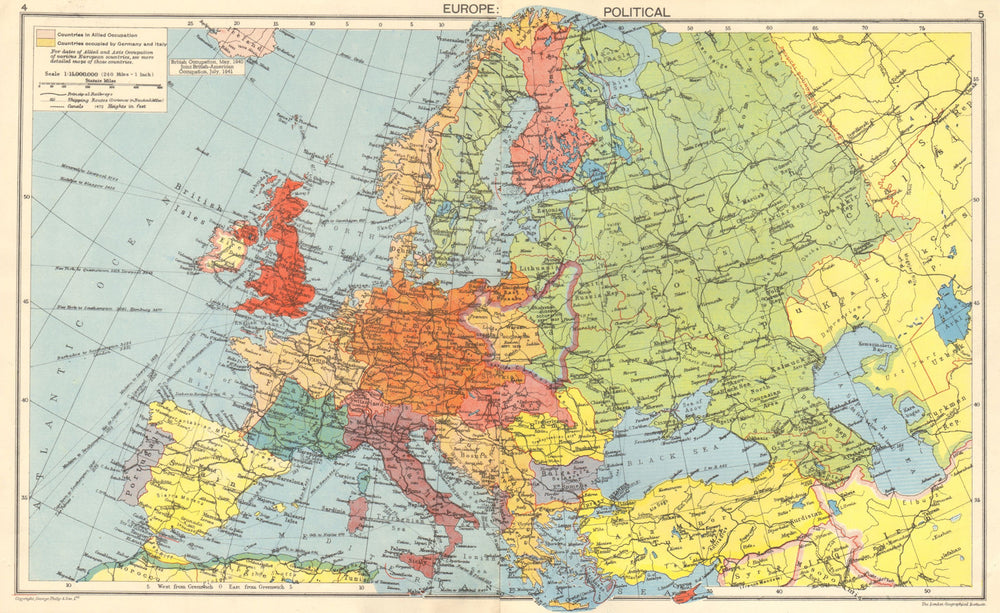 SECOND WORLD WAR. Nazi-Germany Axis Occupied Europe. Divided Poland 1942 map