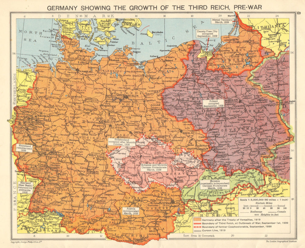 NAZI GERMANY Growth of the Third Reich. Occupied Poland Sudetenland &c 1942 map