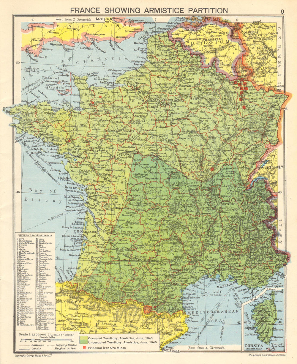 SECOND WORLD WAR FRANCE. Vichy & Nazi-occupied France. Armistice 1942 old map