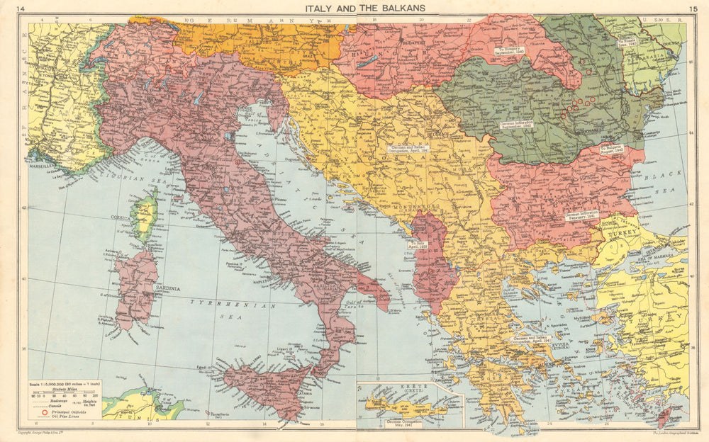 WORLD WAR 2. Italian Istria Zara Lagosta Dodecanese Albania. Balkans 1942 map