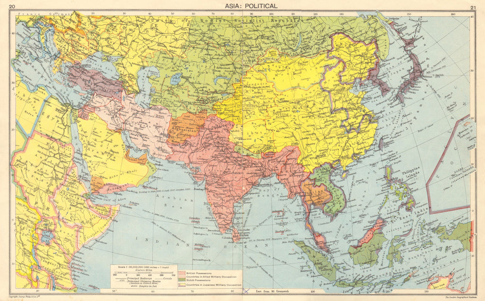 WW2 ASIA. Japanese-occupied China Indochina Philippines. Middle East 1942 map
