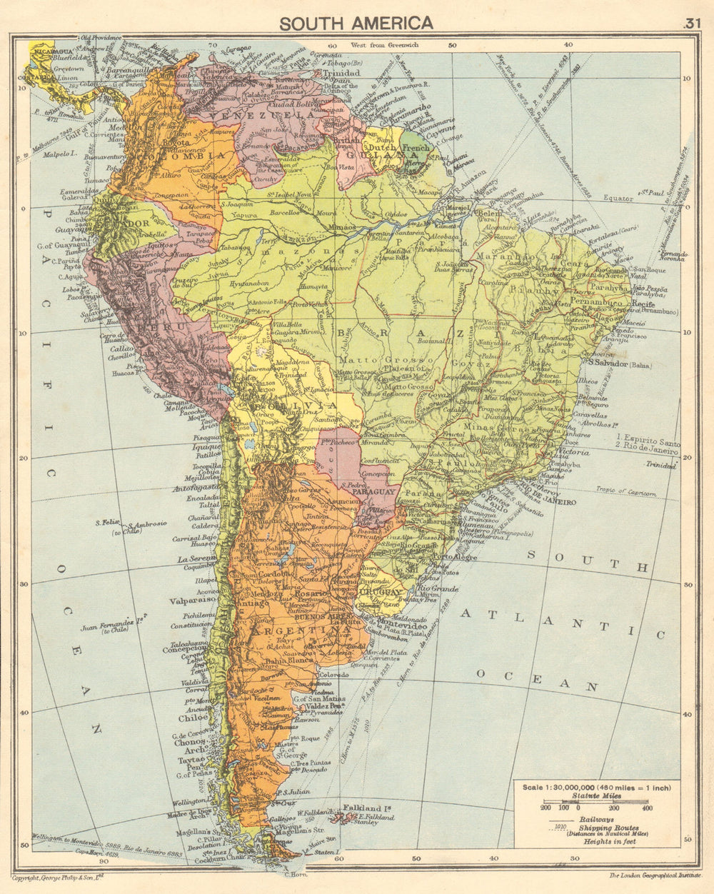 South America. Second World War 1942 old vintage map plan chart