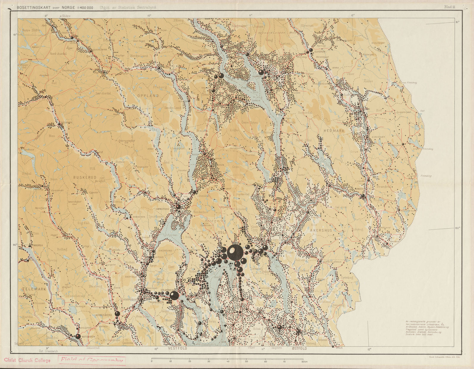 Norway Norge settlements. Hamar Oslo. Oppland Hedmark Buskerud 48x62cm ...