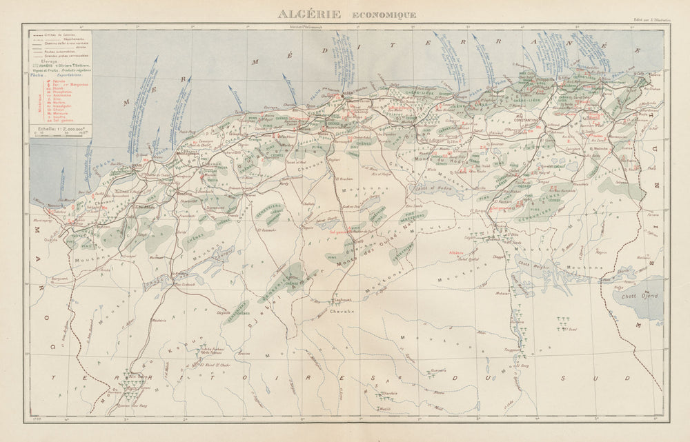 FRENCH ALGERIA ECONOMIC & RESOURCES. Algerie - Economique. Minerals 1929 map