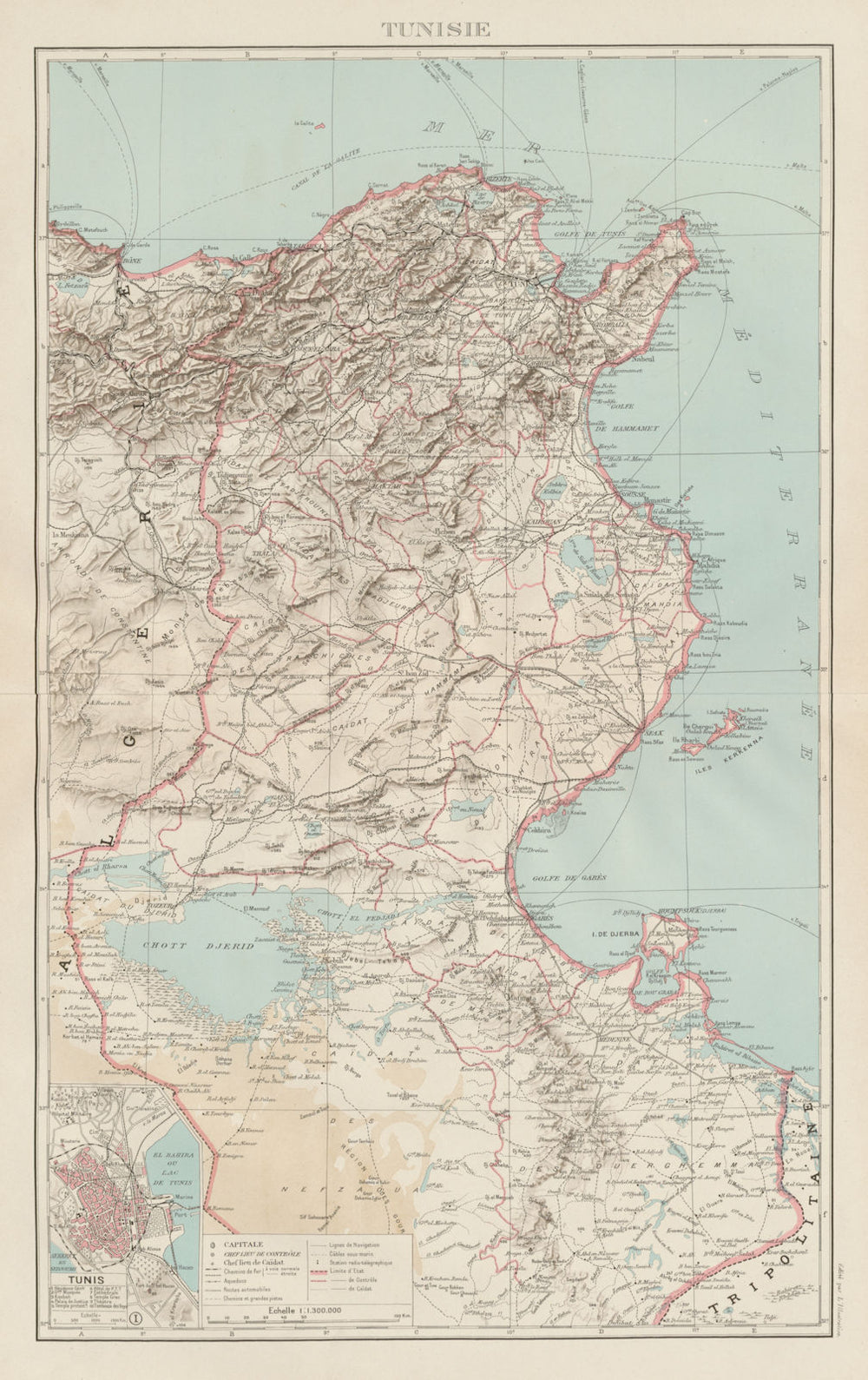 FRENCH COLONIAL TUNISIA. Tunisie. Tunis city plan de la ville 1929 old map