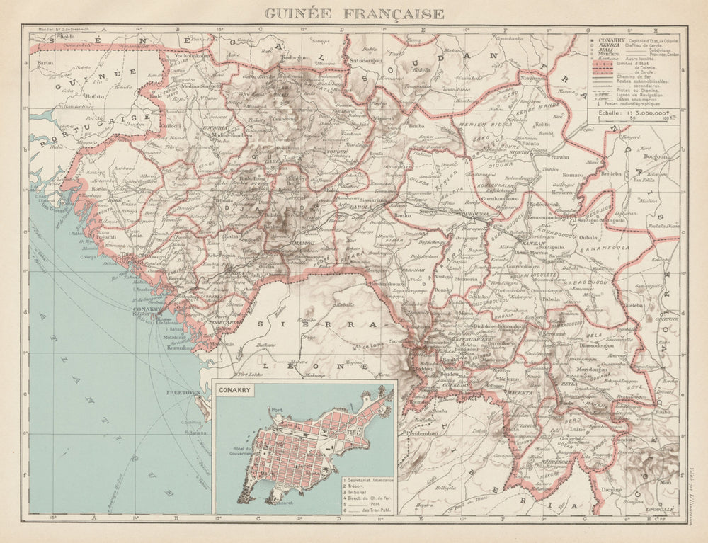 FRENCH COLONIAL GUINEA. Guinee Française. Conakry city town ville plan 1929 map
