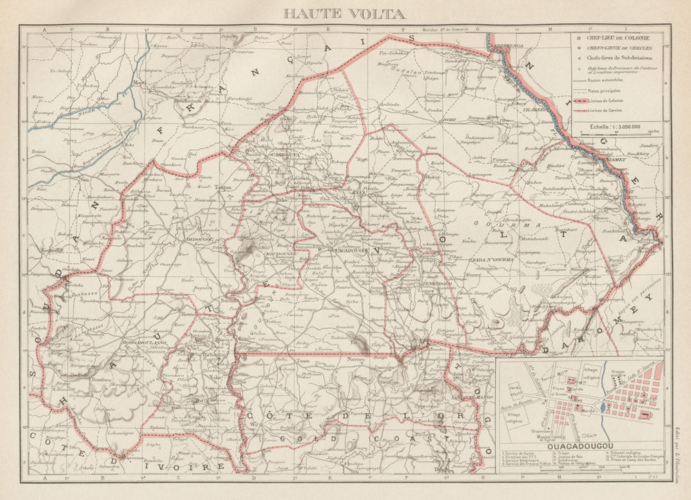 UPPER/HAUTE VOLTA. Burkina Faso. French West Africa. Ouagadougou plan 1929 map
