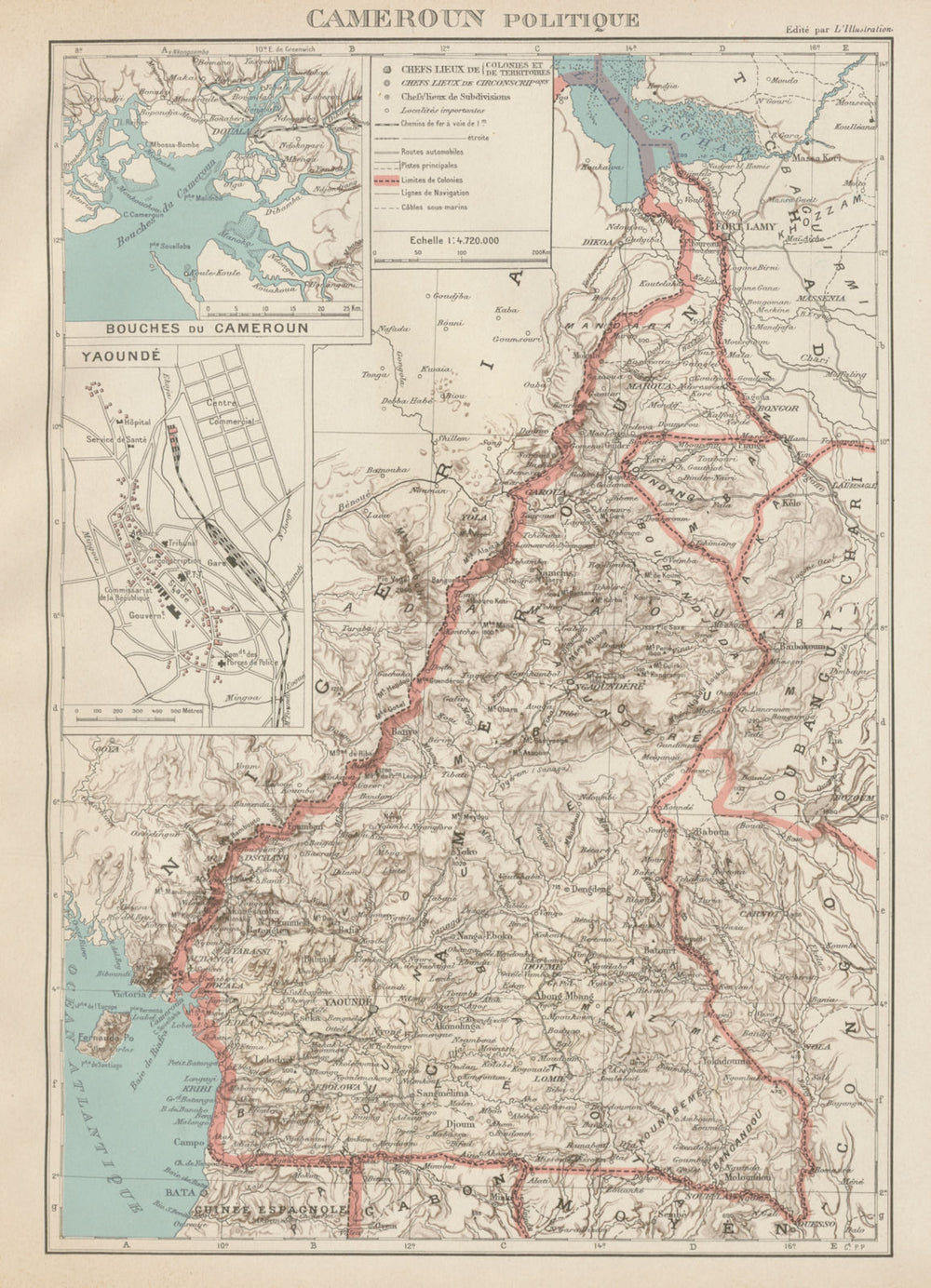 COLONIAL CAMEROON/Cameroun. Yaoundé plan. Afrique équatoriale française 1929 map