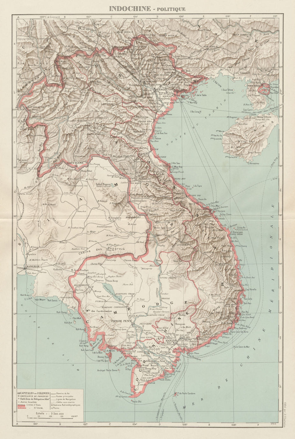 COLONIAL FRENCH INDOCHINA. Indochine française. Politique. Political 1929 map