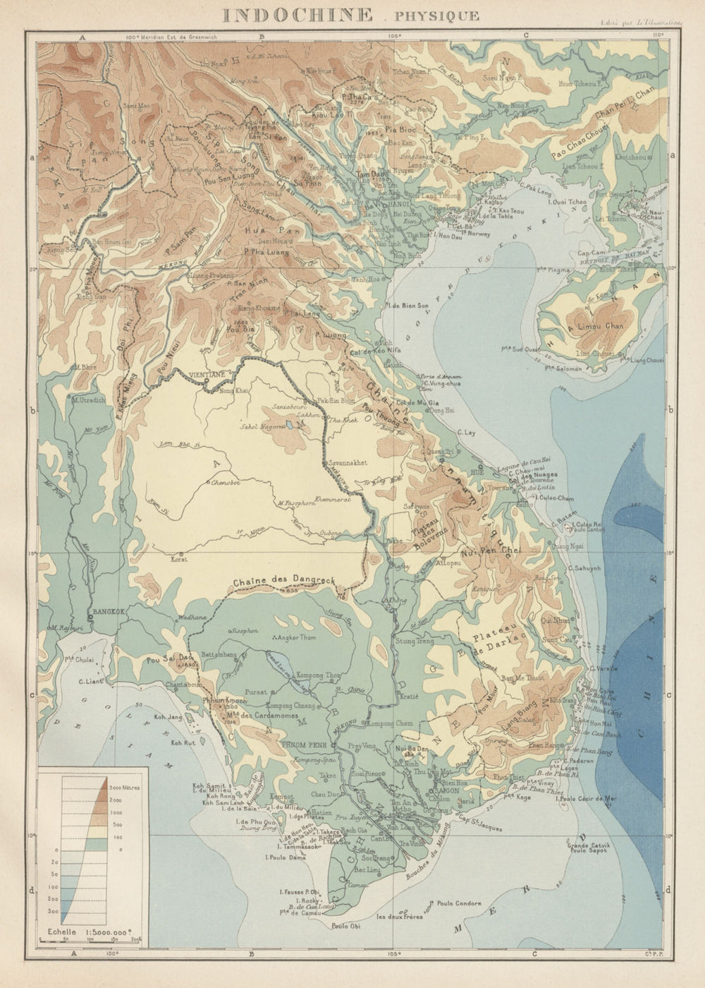 COLONIAL FRENCH INDOCHINA. Indochine française. Physique. Physical 1929 map