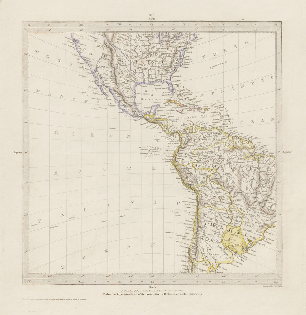 AMERICAS on Gnomonic Projection. Shows Texas as part of Mexico. SDUK 1844 map