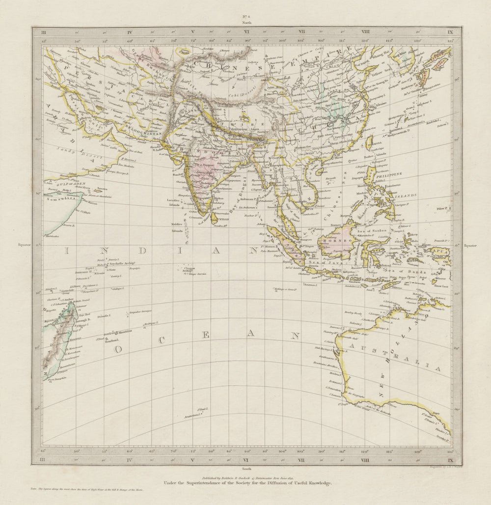 ASIA & AUSTRALIA Gnomonic Projection. China Persia India Indochina SDUK 1844 map