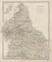 ENGLAND NORTH.Yorkshire Cumbs Lancs Durham Northumbs;Isle of Man SDUK 1844 map