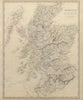 SCOTLAND general map showing castles & kirks. Railways. SDUK 1844 old