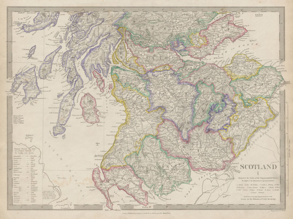 SCOTLAND SOUTH. Shows castles & kirks. Inset former county names SDUK 1844 map