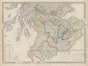 SCOTLAND SOUTH. Shows castles & kirks. Inset former county names SDUK 1844 map