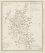 ANCIENT BRITAIN.Caledonia-Scotland.Roman road town names.Ptolemy SDUK 1844 map